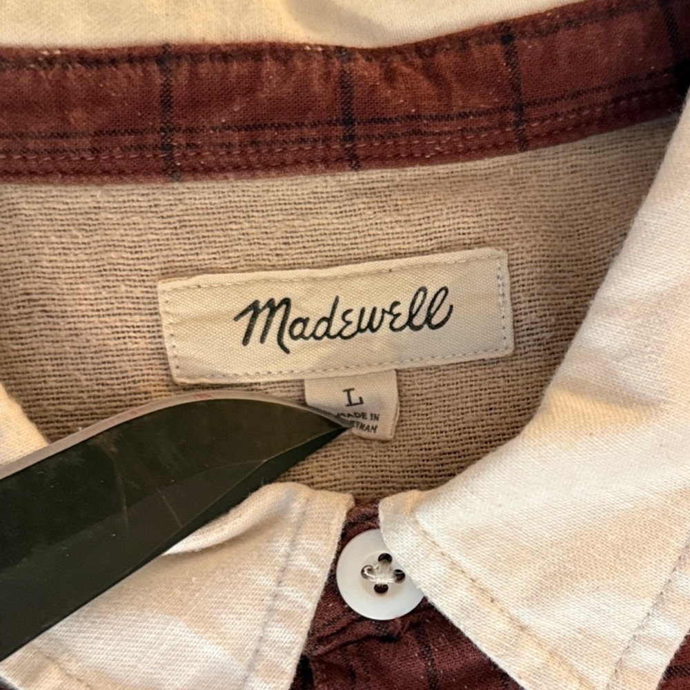 Madewell Burgundy Check Rugby Polo with Cream Collar - Picture 2 of 7